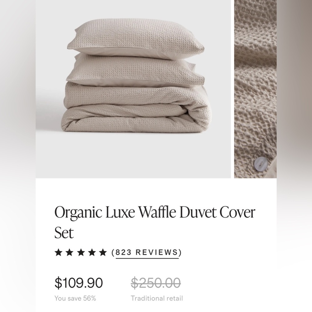 NEW Quince organic luxe cotton waffle duvet set. Queen size. 100% cotton.